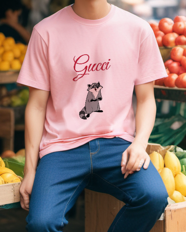 Blush Pink Seated Masked Raccoon Graphic T-Shirt - styled view 2