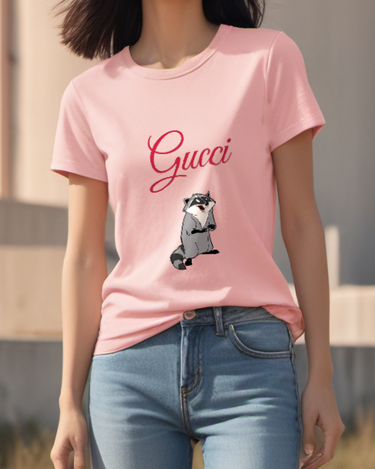 Blush Pink Seated Masked Raccoon Graphic T-Shirt - styled view 3