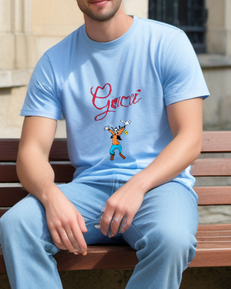 Sky Blue Jumping Orange Shirt Dog Graphic T-Shirt - styled view 2