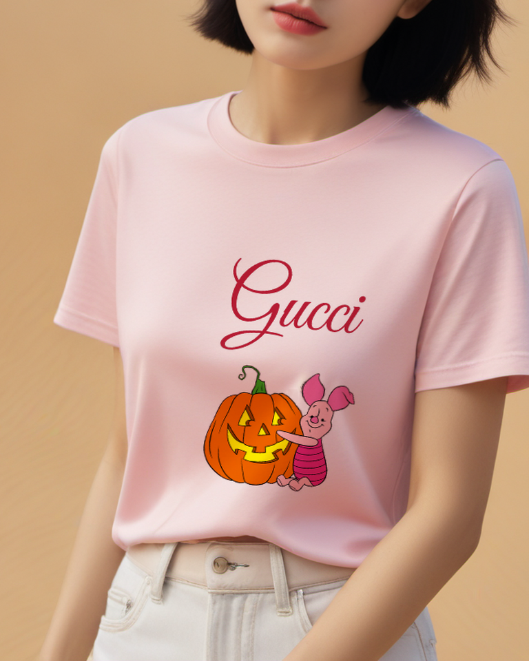 Blush Pink Piglet Jack O Lantern Graphic T-Shirt - styled view 3