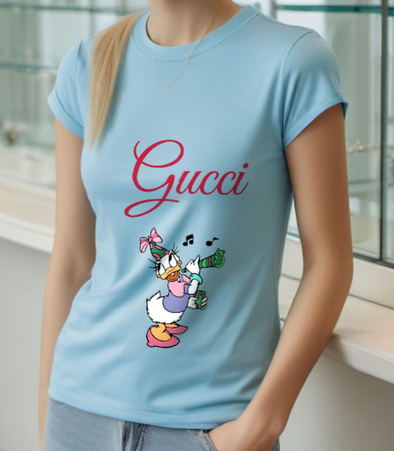 Sky Blue Hair Dryer Singer Duck Graphic T-Shirt - styled view 1