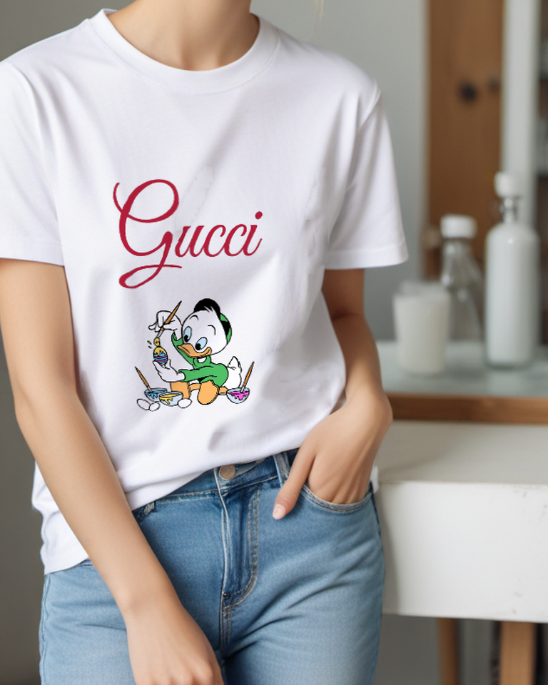 White Egg Painting Young Duck Graphic T-Shirt - styled view 4
