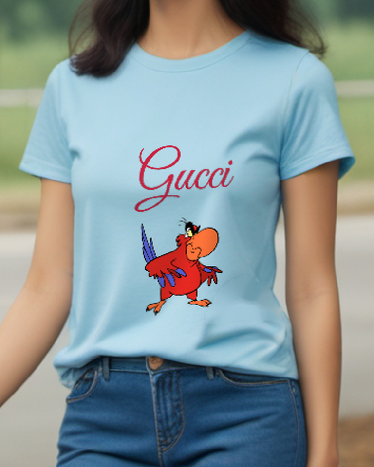 Sky Blue Standing Red Parrot Graphic T-Shirt - styled view 4