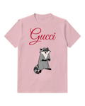 Blush Pink Seated Masked Raccoon Graphic T-Shirt - front product view