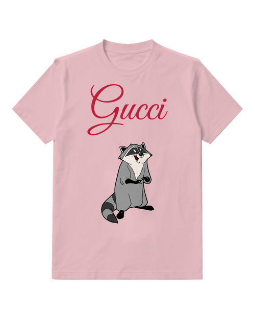 Blush Pink Seated Masked Raccoon Graphic T-Shirt - front product view