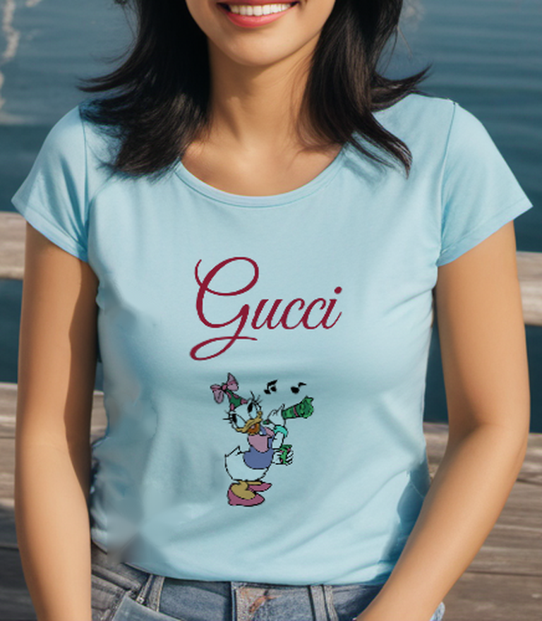 Sky Blue Hair Dryer Singer Duck Graphic T-Shirt - styled view 3