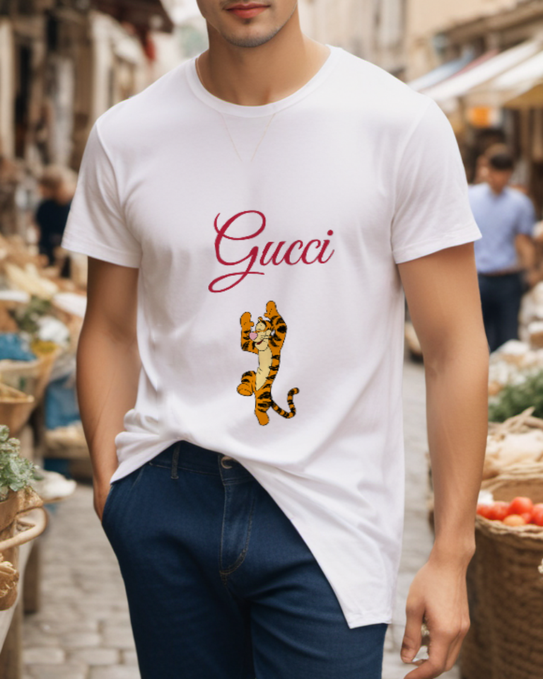White Upright Striped Tiger Graphic T-Shirt - styled view 1