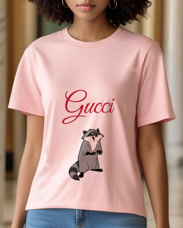 Blush Pink Seated Masked Raccoon Graphic T-Shirt - styled view 1