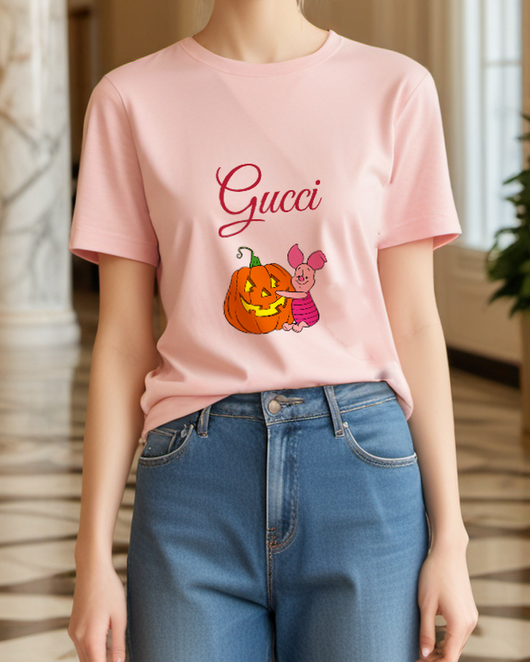 Blush Pink Piglet Jack O Lantern Graphic T-Shirt - styled view 4