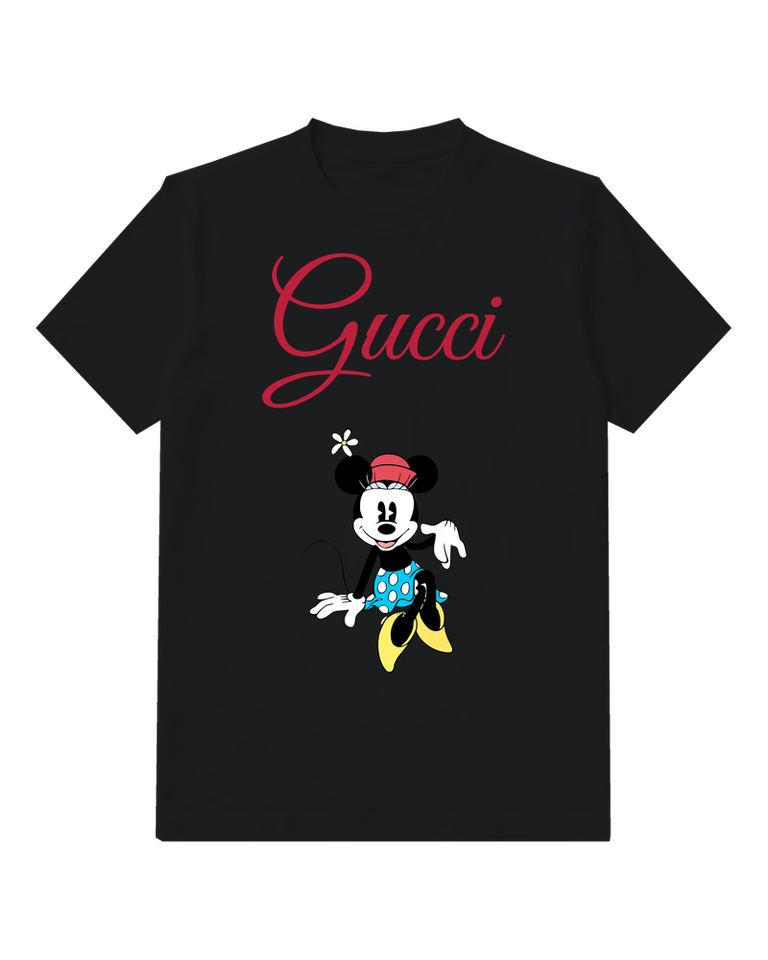 Black Flower Hat Blue Shorts Mouse Graphic T-Shirt - front product view