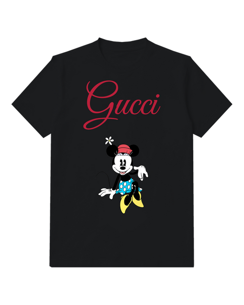 Black Flower Hat Blue Shorts Mouse Graphic T-Shirt - front product view