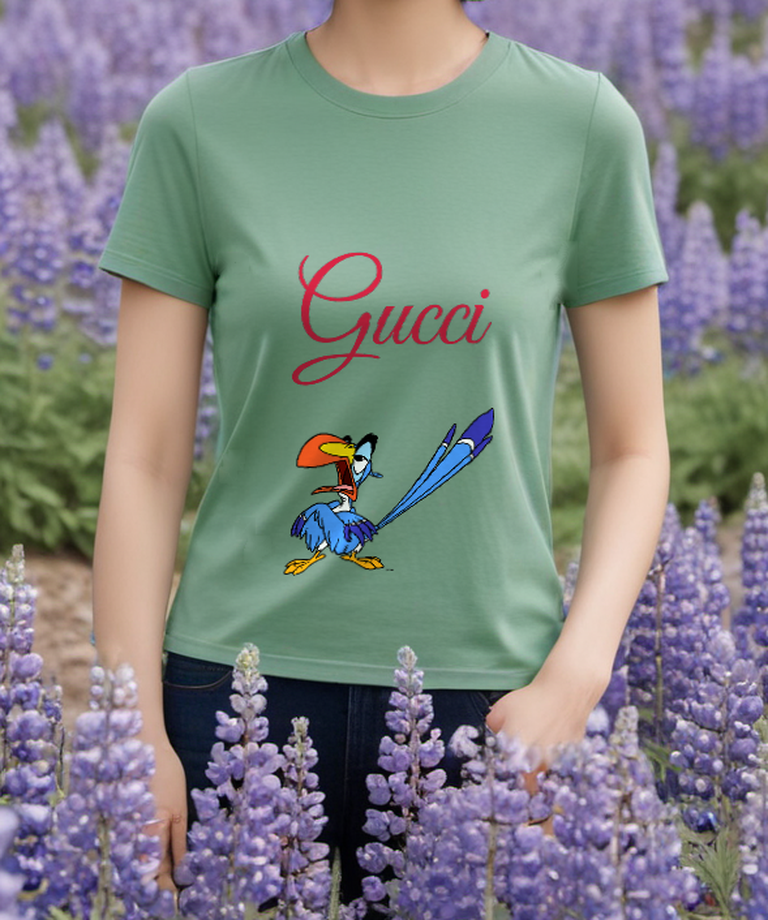 Sage Green Blue Hornbill Wing Pose Graphic T-Shirt - styled view 3