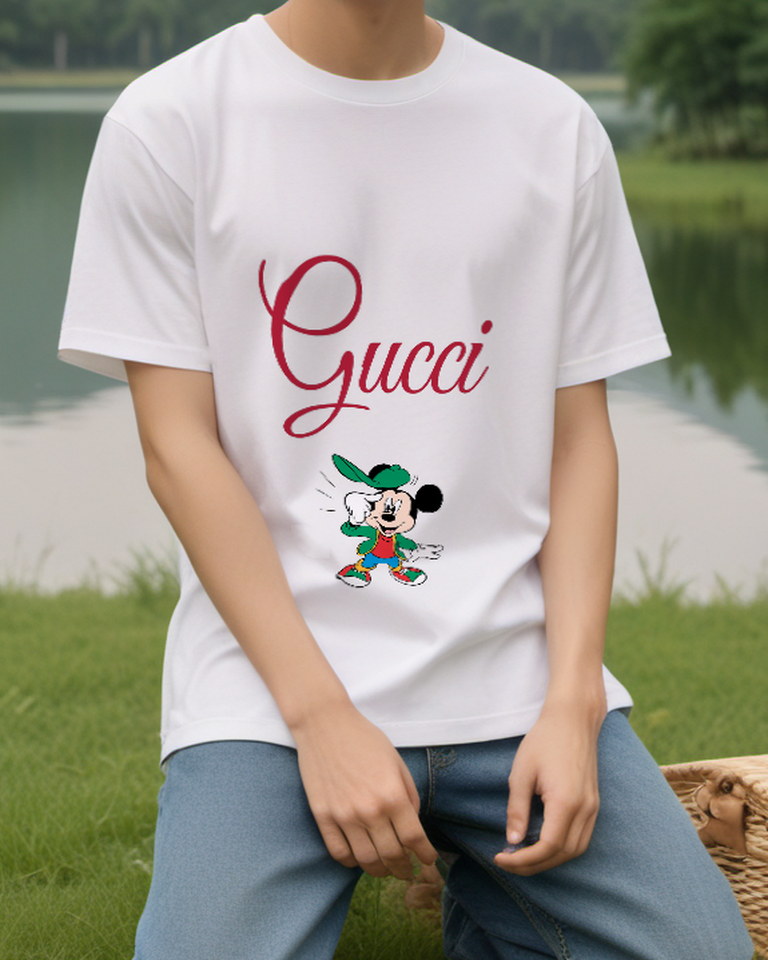 White Green Cap Sport Mouse Graphic T-Shirt - styled view 1