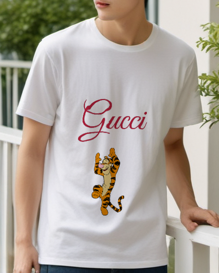 White Upright Striped Tiger Graphic T-Shirt - styled view 5