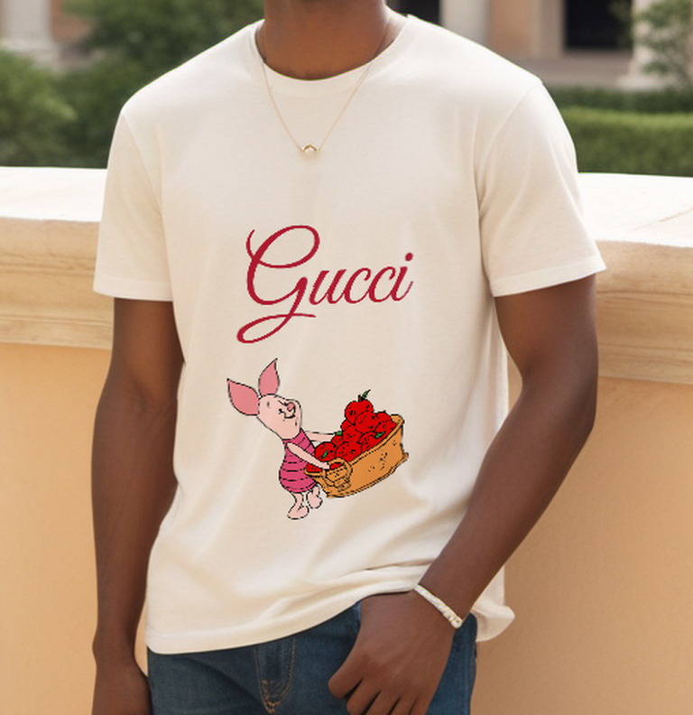 Ivory Piglet Apple Basket Graphic T-Shirt - styled view 2