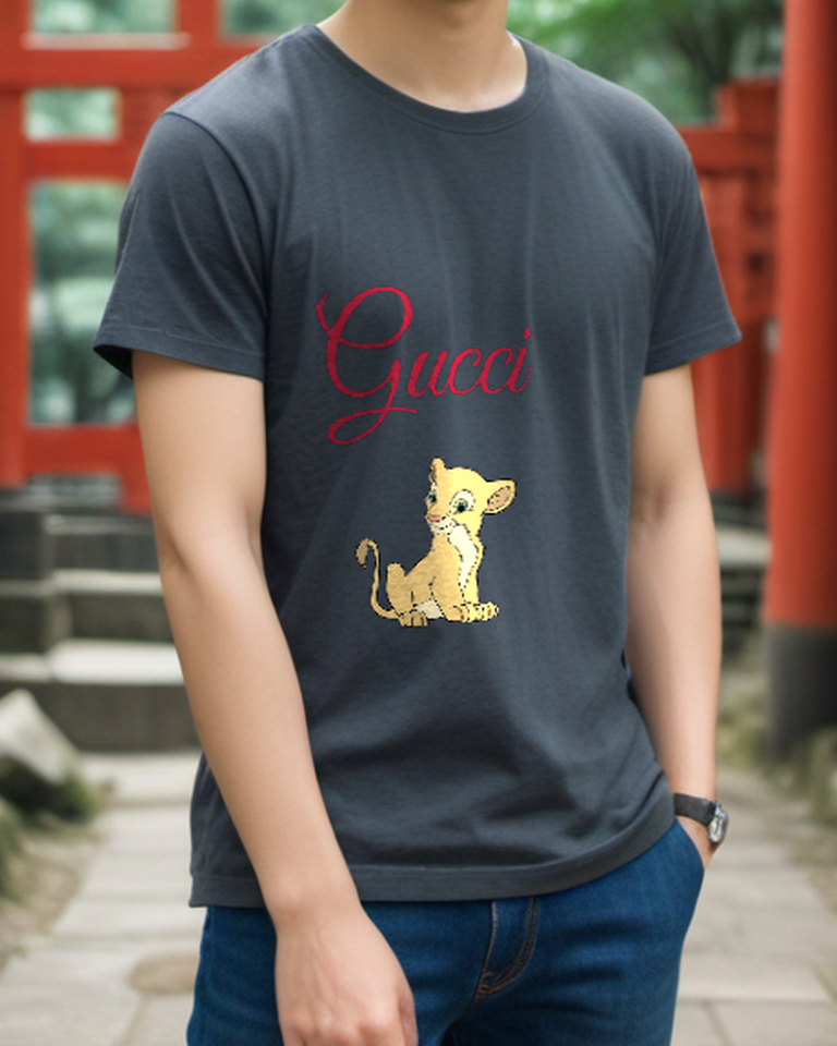 Charcoal Gray Pale Seated Lion Cub Graphic T-Shirt - styled view 4