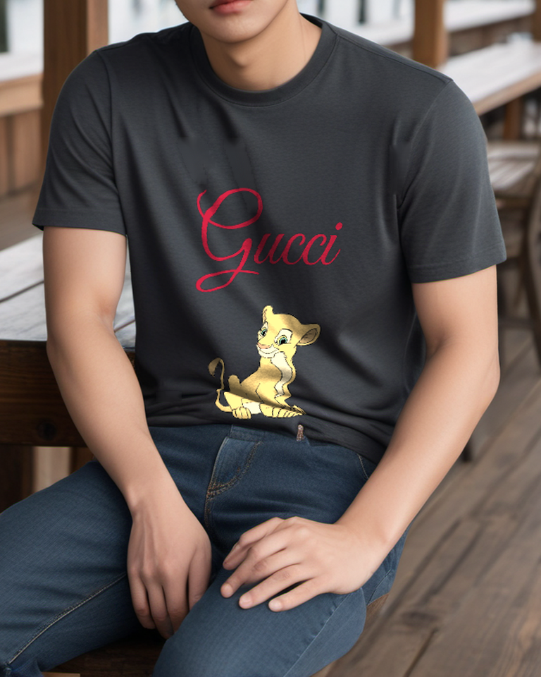 Charcoal Gray Pale Seated Lion Cub Graphic T-Shirt - styled view 2