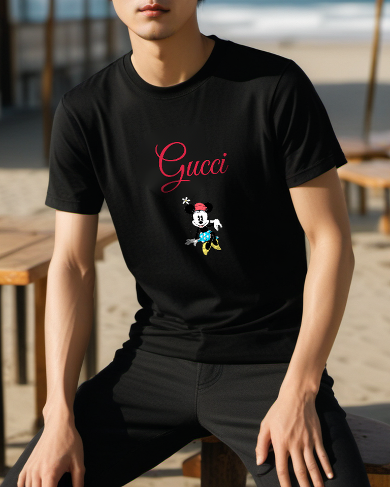 Black Flower Hat Blue Shorts Mouse Graphic T-Shirt - styled view 4