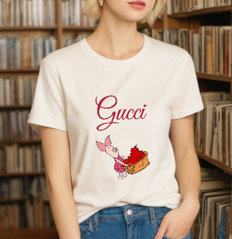 Ivory Piglet Apple Basket Graphic T-Shirt - styled view 4