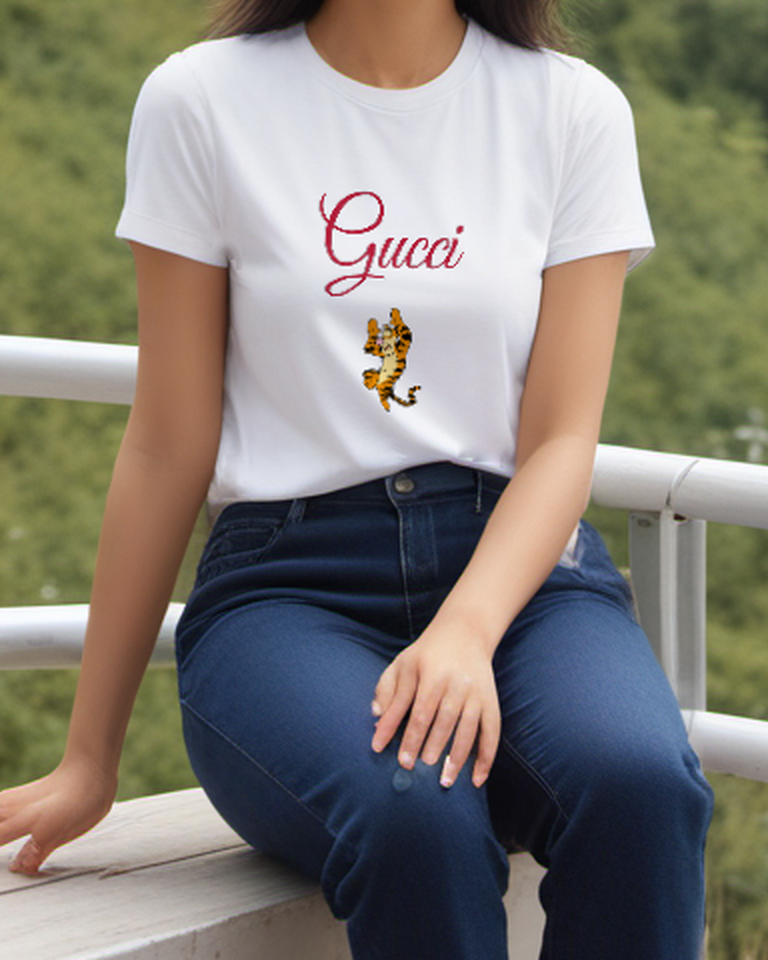 White Upright Striped Tiger Graphic T-Shirt - styled view 2