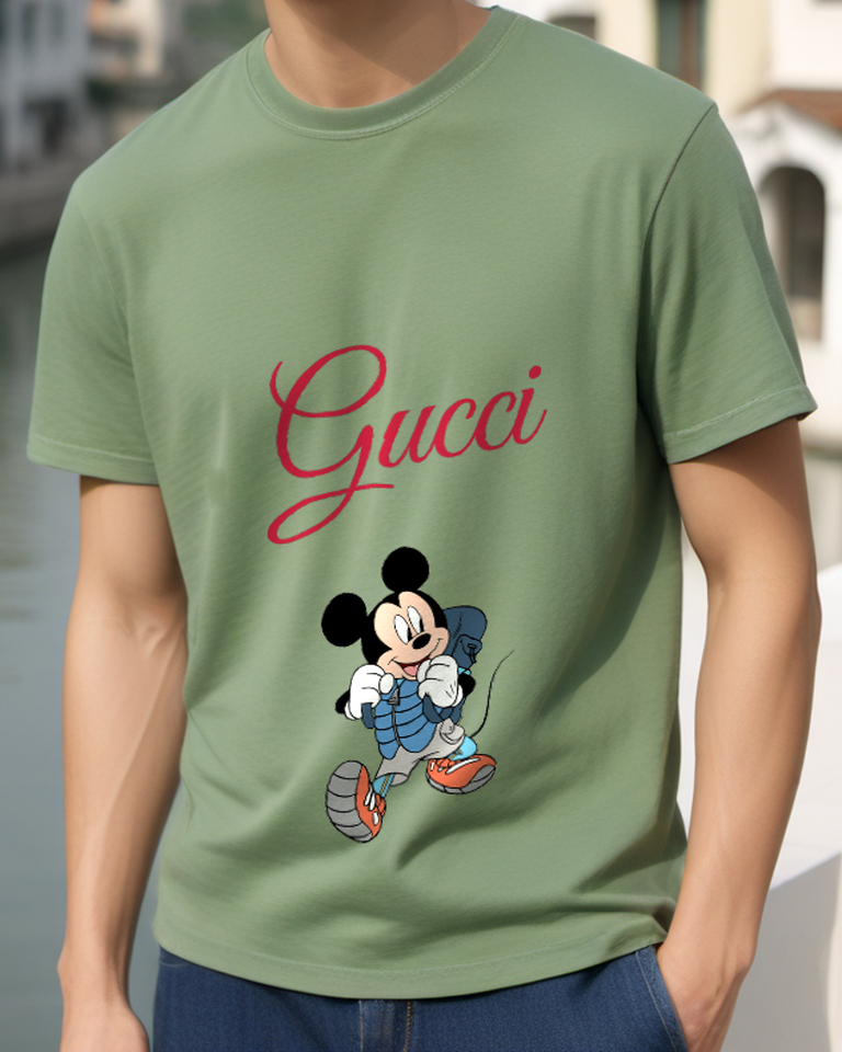 Sage Green Checked Trousers Mouse Graphic T-Shirt - styled view 4