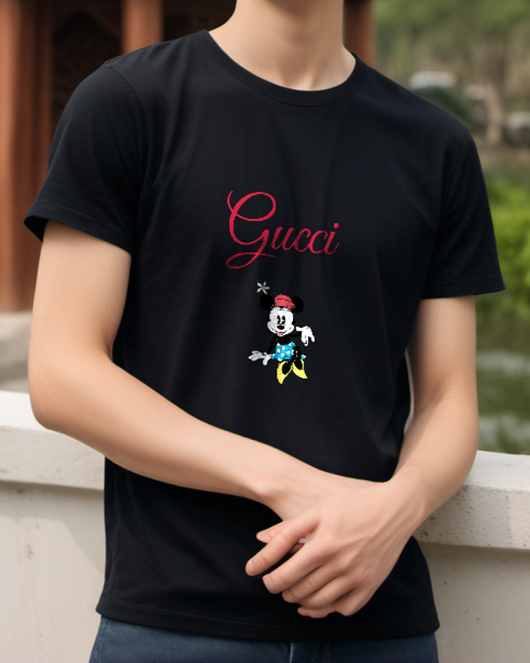 Black Flower Hat Blue Shorts Mouse Graphic T-Shirt - styled view 2