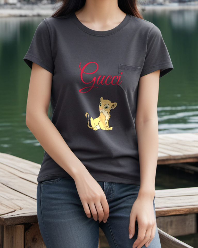 Charcoal Gray Pale Seated Lion Cub Graphic T-Shirt - styled view 3