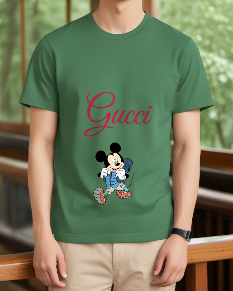 Sage Green Checked Trousers Mouse Graphic T-Shirt - styled view 1
