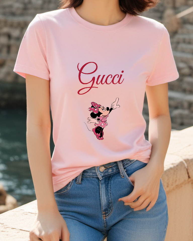 Blush Pink Pointing Polka Dot Mouse Graphic T-Shirt - styled view 2