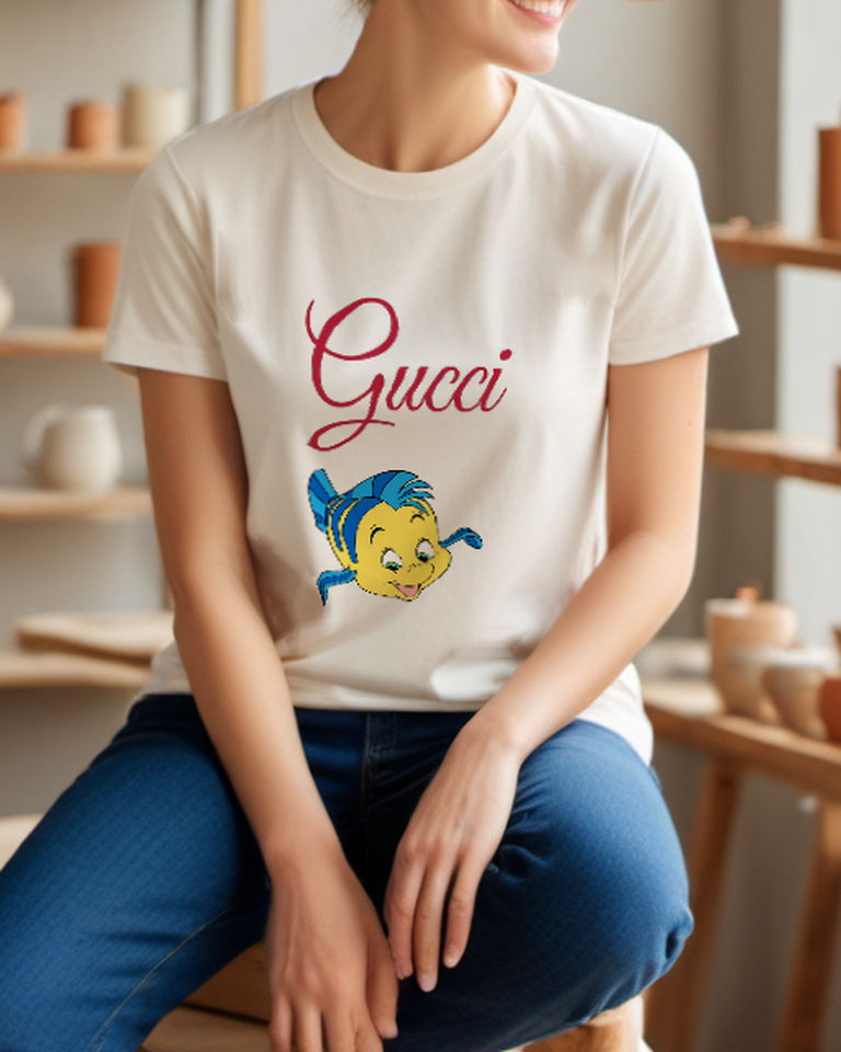 Ivory Smiling Blue Fin Fish Graphic T-Shirt - styled view 3