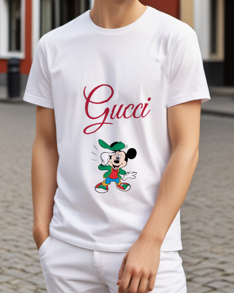 White Green Cap Sport Mouse Graphic T-Shirt - styled view 4