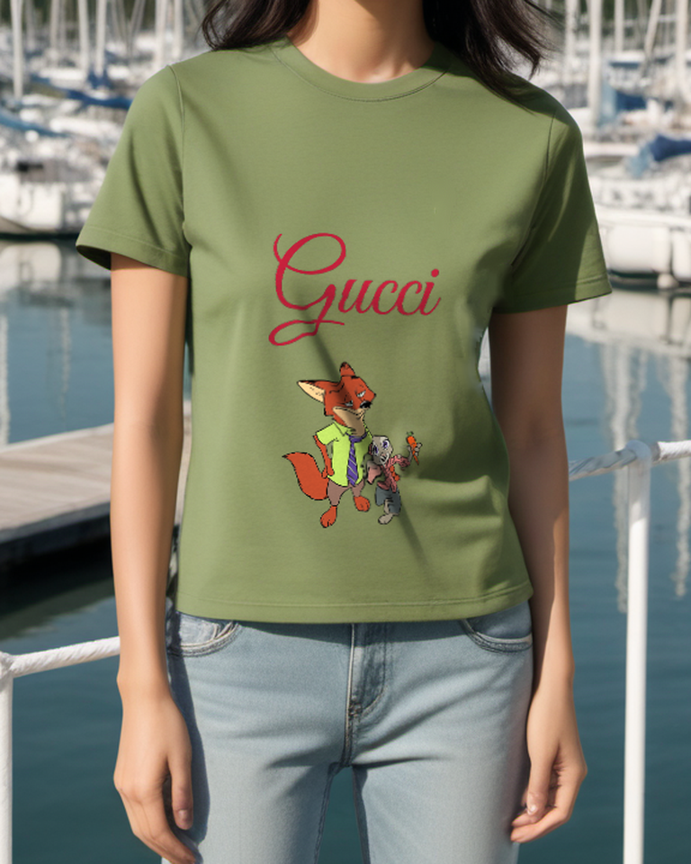 Sage Green Fox And Rabbit Duo Graphic T-Shirt - styled view 2