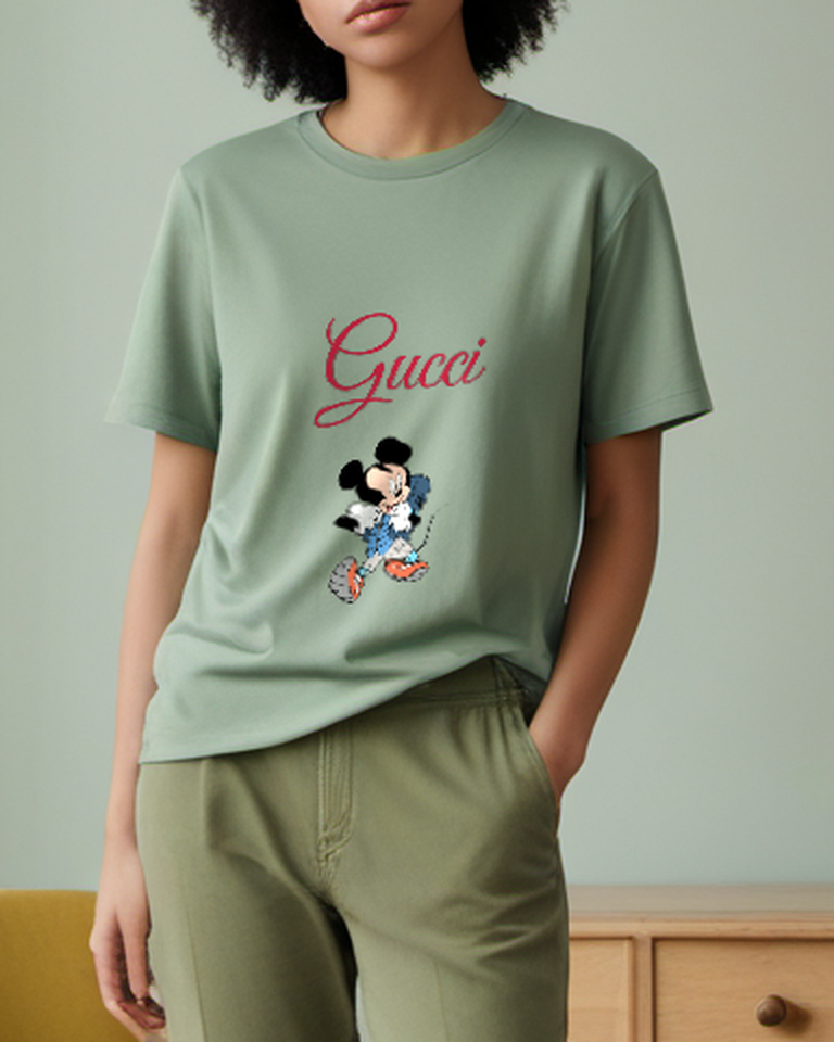 Sage Green Checked Trousers Mouse Graphic T-Shirt - styled view 5
