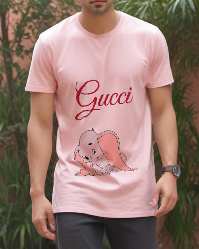 Blush Pink Drooping Ear Elephant Graphic T-Shirt - styled view 1