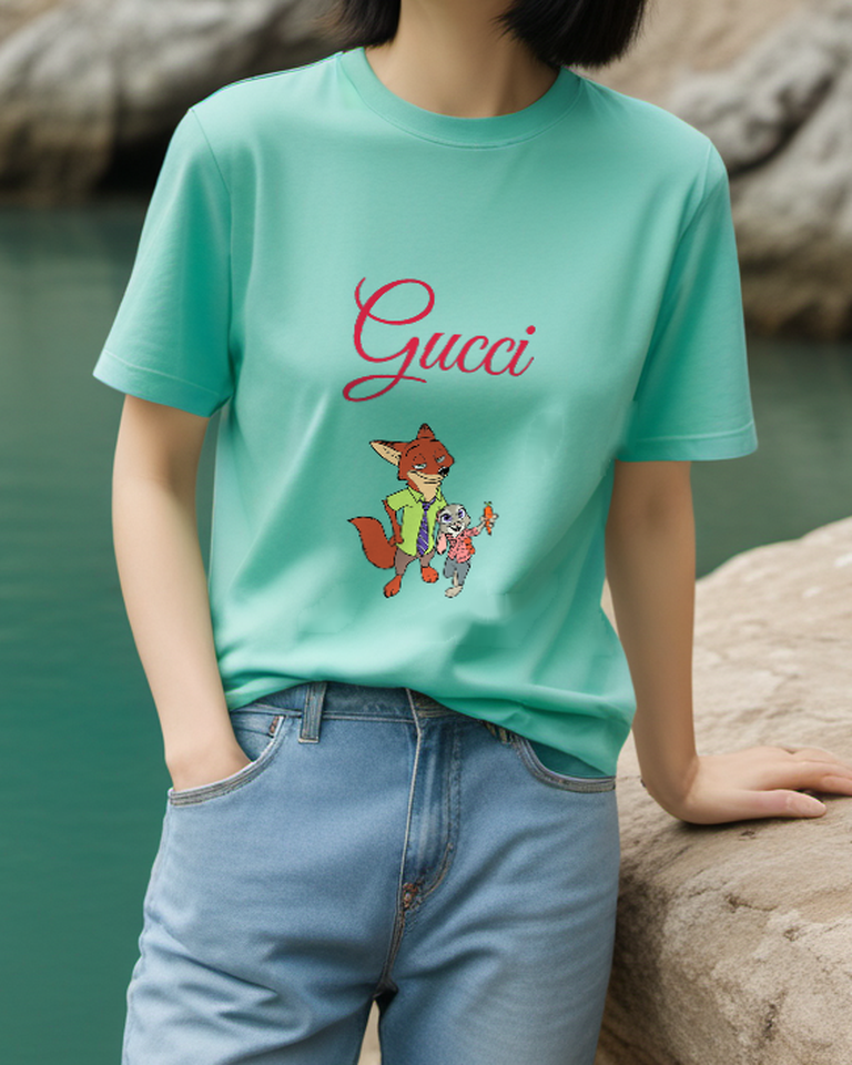 Sage Green Fox And Rabbit Duo Graphic T-Shirt - styled view 4