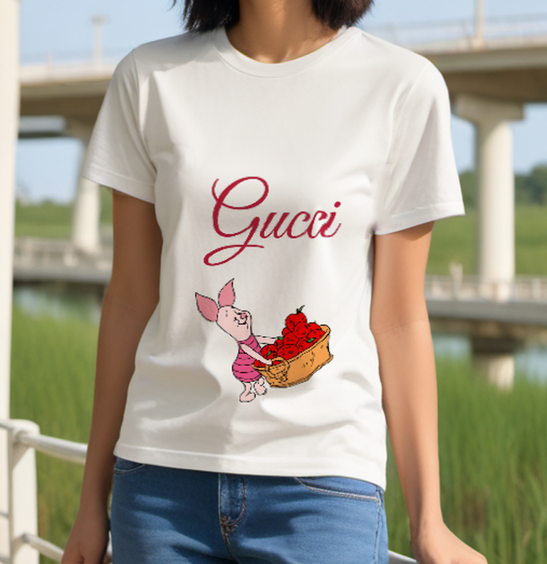 Ivory Piglet Apple Basket Graphic T-Shirt - styled view 1