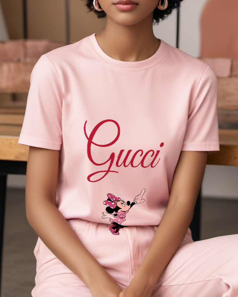 Blush Pink Pointing Polka Dot Mouse Graphic T-Shirt - styled view 5