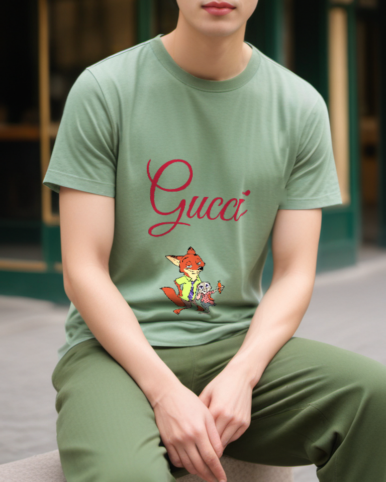 Sage Green Fox And Rabbit Duo Graphic T-Shirt - styled view 5