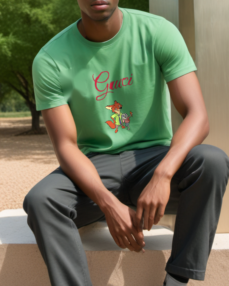 Sage Green Fox And Rabbit Duo Graphic T-Shirt - styled view 3
