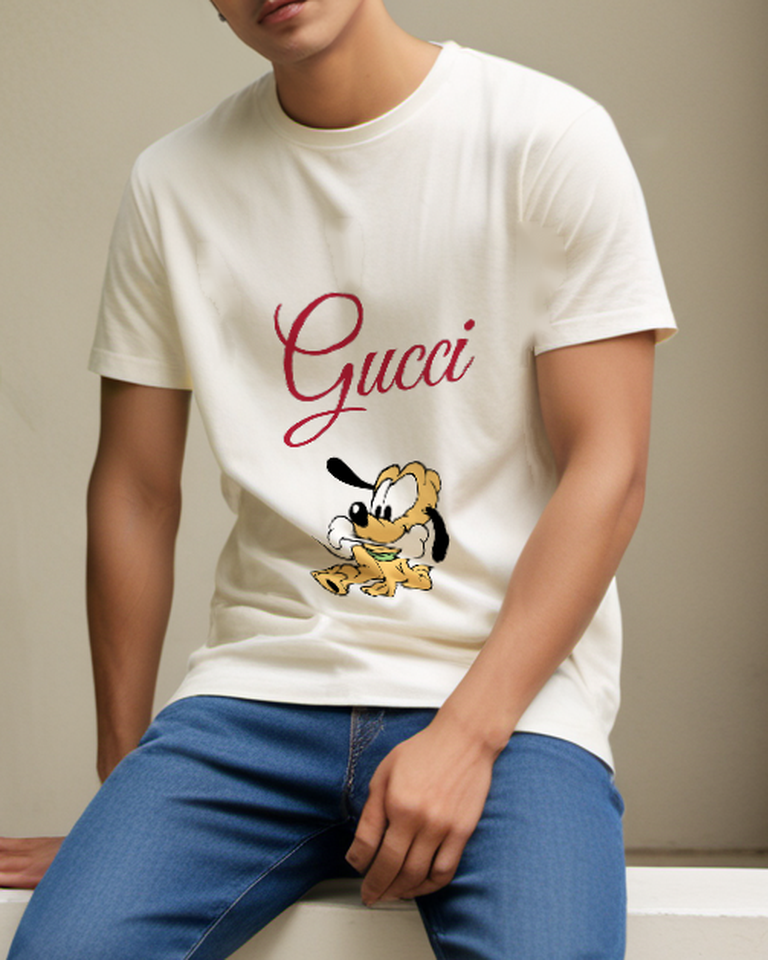 Ivory Puppy With Giant Bone Graphic T-Shirt - styled view 1