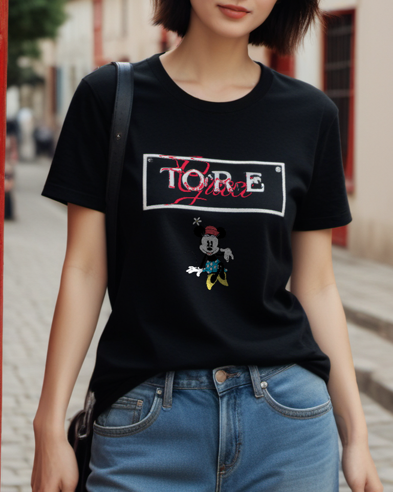 Black Flower Hat Blue Shorts Mouse Graphic T-Shirt - styled view 5