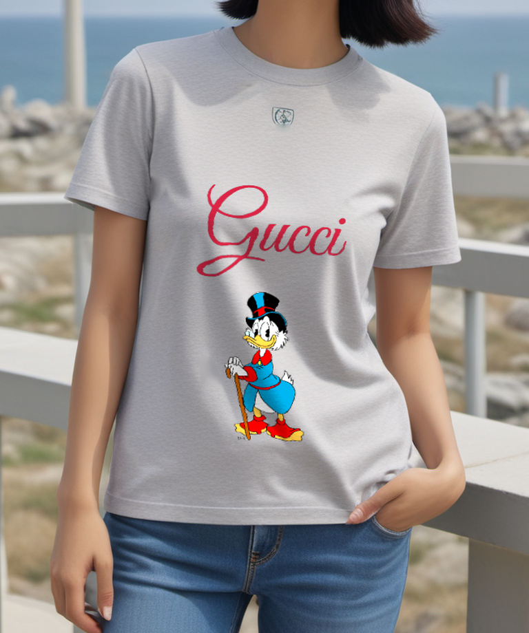 Light Gray Cane And Top Hat Duck Graphic T-Shirt - styled view 4