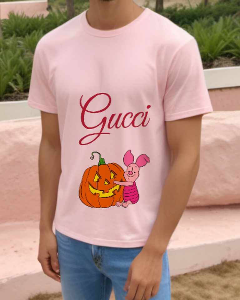 Blush Pink Piglet Jack O Lantern Graphic T-Shirt - styled view 5