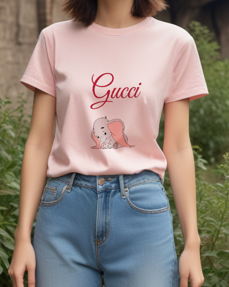 Blush Pink Drooping Ear Elephant Graphic T-Shirt - styled view 5