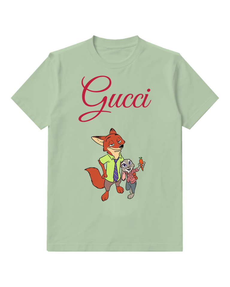 Sage Green Fox And Rabbit Duo Graphic T-Shirt - front product view