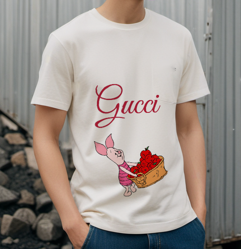 Ivory Piglet Apple Basket Graphic T-Shirt - styled view 3