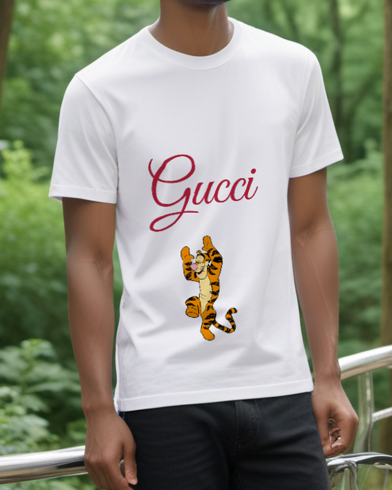 White Upright Striped Tiger Graphic T-Shirt - styled view 3