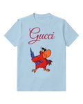Sky Blue Standing Red Parrot Graphic T-Shirt - front product view