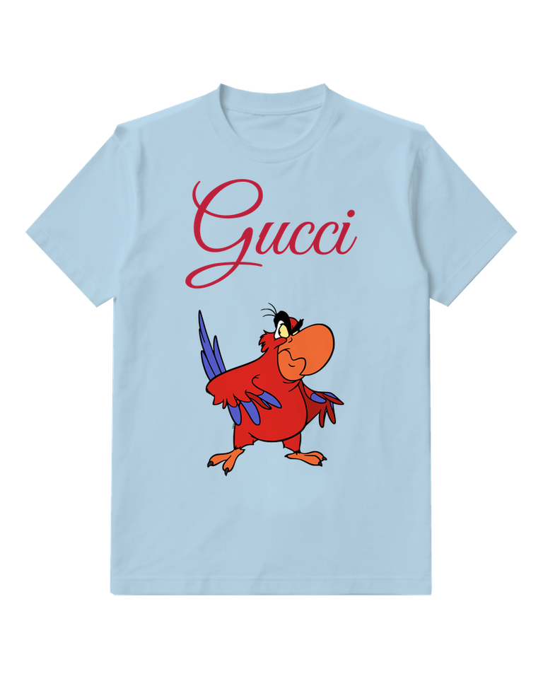 Sky Blue Standing Red Parrot Graphic T-Shirt - front product view