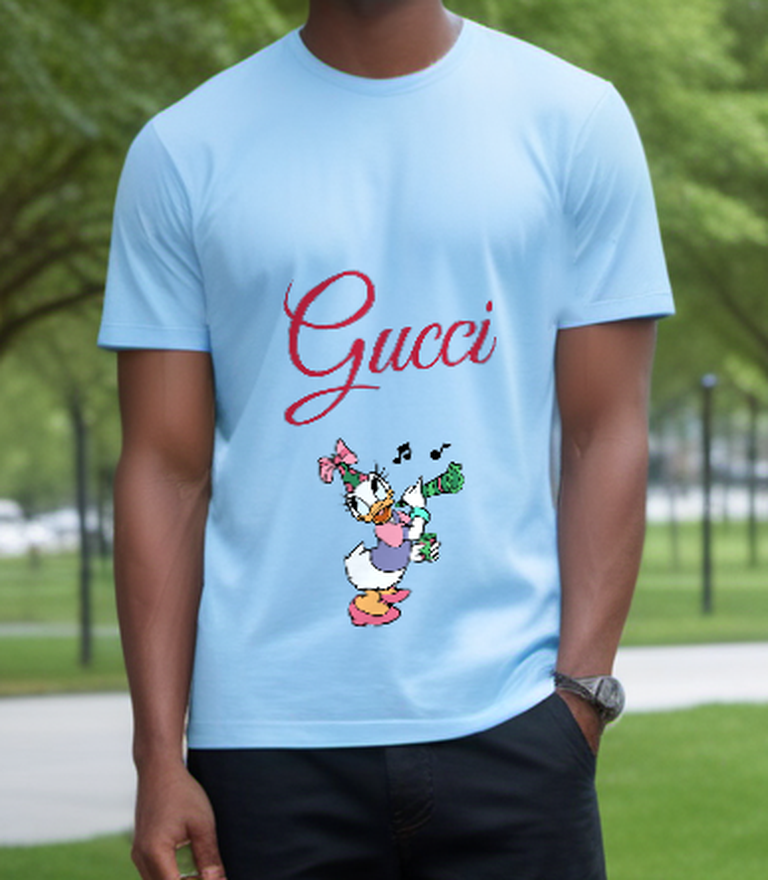 Sky Blue Hair Dryer Singer Duck Graphic T-Shirt - styled view 4